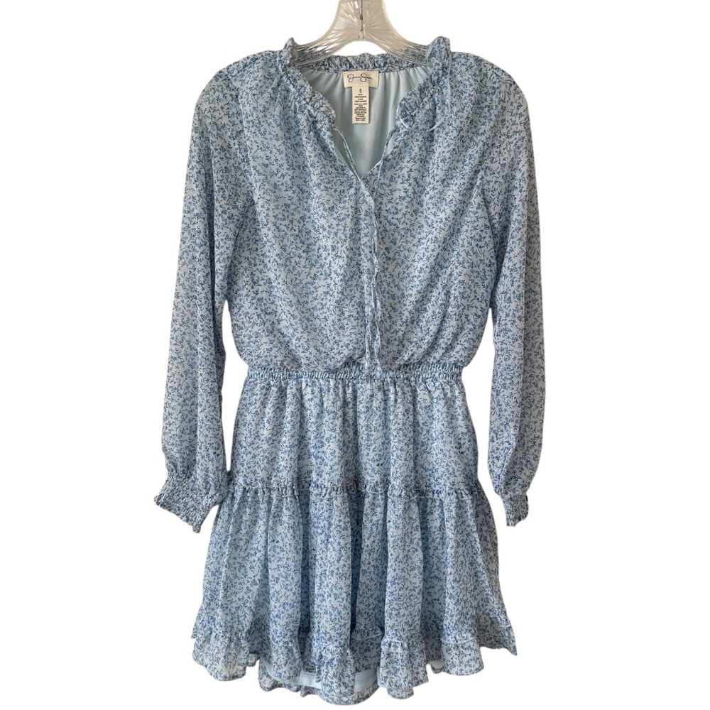 Jessica Simpson Blue Spring Floral Long Sleeve Mini Dress